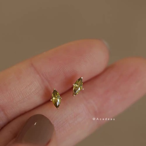 Olive green marquise diamond S925 sterling silver 14 gold plated earrings green zircon earrings fresh, simple and versatile earrings