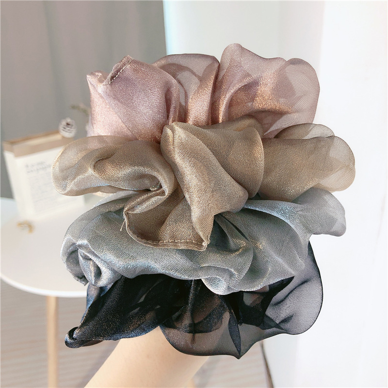 Large intestine hair ring female super fairy large pearlescent mesh organza hair rope hair leather set Korean internet celebrity hair rope hair accessories