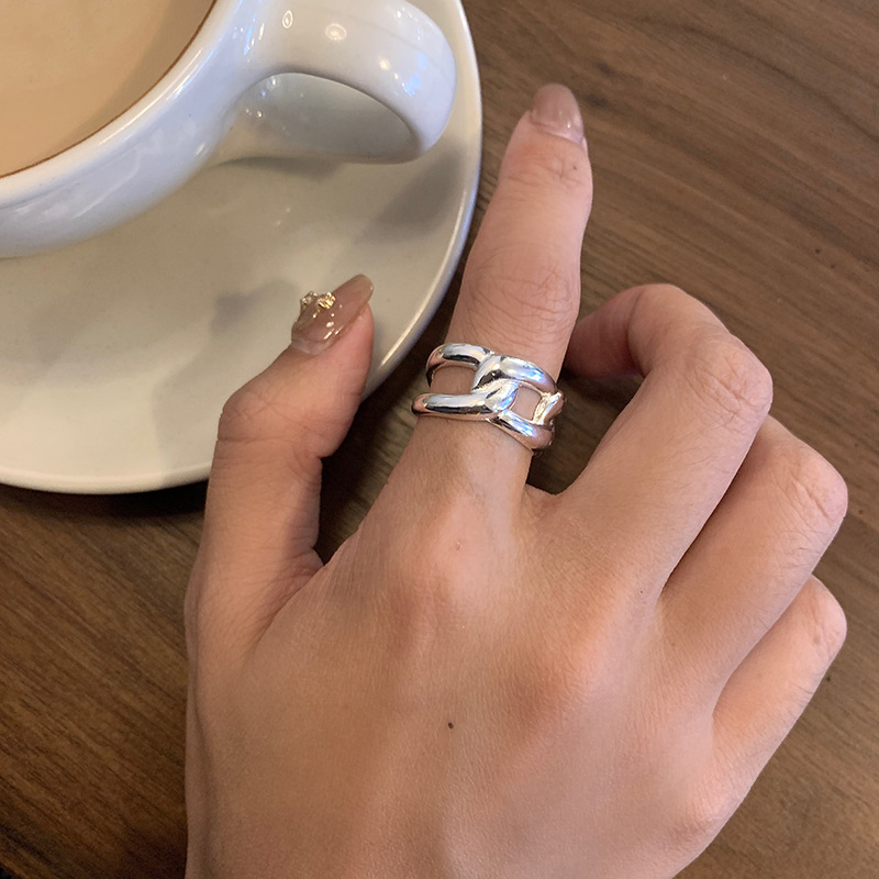 925 sterling silver ring pendant ring ins female internet celebrity simple solid heavy industry braided ring ring personalized dance