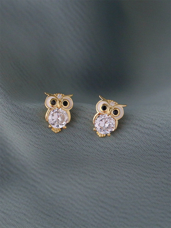 S925 sterling silver gold-plated owl earrings, small, exquisite and cute animal earrings for women