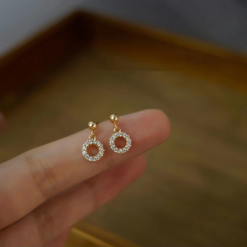 S925 sterling silver gold-plated diamond garland earrings for women small round earrings exquisite simple earrings design earrings