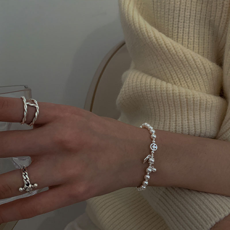 925 sterling silver smiley lucky bracelet for women ins niche design high-end cool style light luxury simple Japanese and Korean
