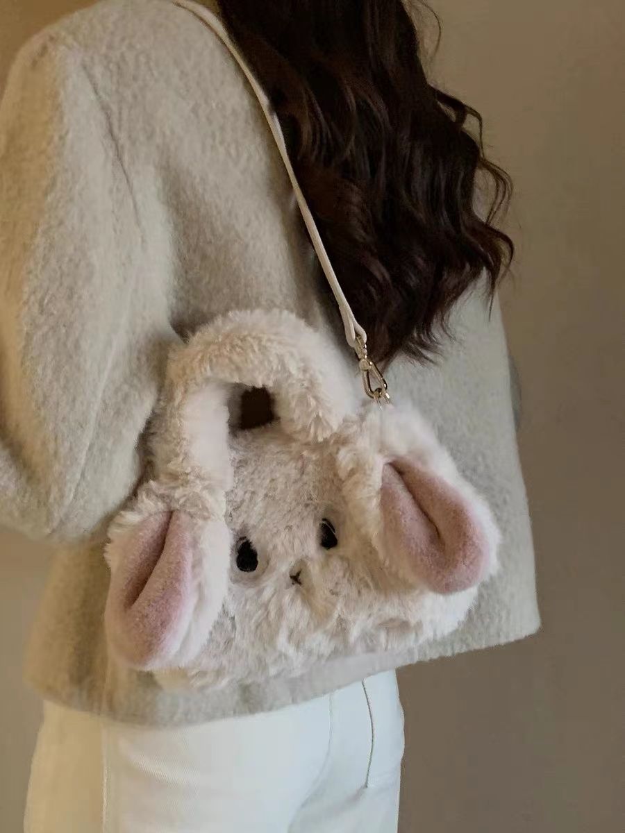 Winter new furry bag for women 2023 plush toffee rabbit small tote handbag crossbody bag plush bucket bag