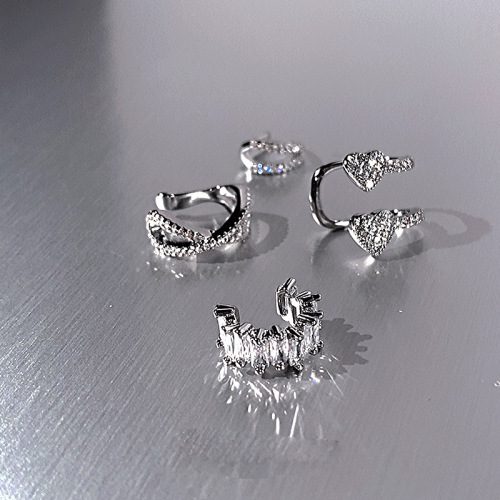 Full diamond ear clips for women 2023 new internet celebrity ins style niche high-end light luxury sweet and cool design earrings trendy earrings