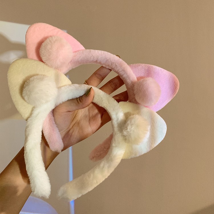 Korean forest style super fairy plush cat ear headband for women with autumn and winter pressed hair, cute fairy face wash headband, hairpin headdress