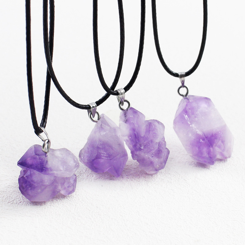 Amethyst stone natural rough stone necklace amethyst irregular pendant clavicle chain women's small jewelry wholesale
