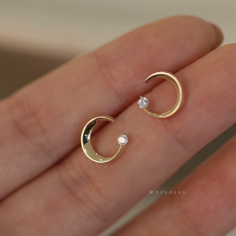 925 sterling silver plated 14K gold stud earrings, moon earrings for women, versatile, compact, personalized, internet celebrity, exquisite small earlobe earrings