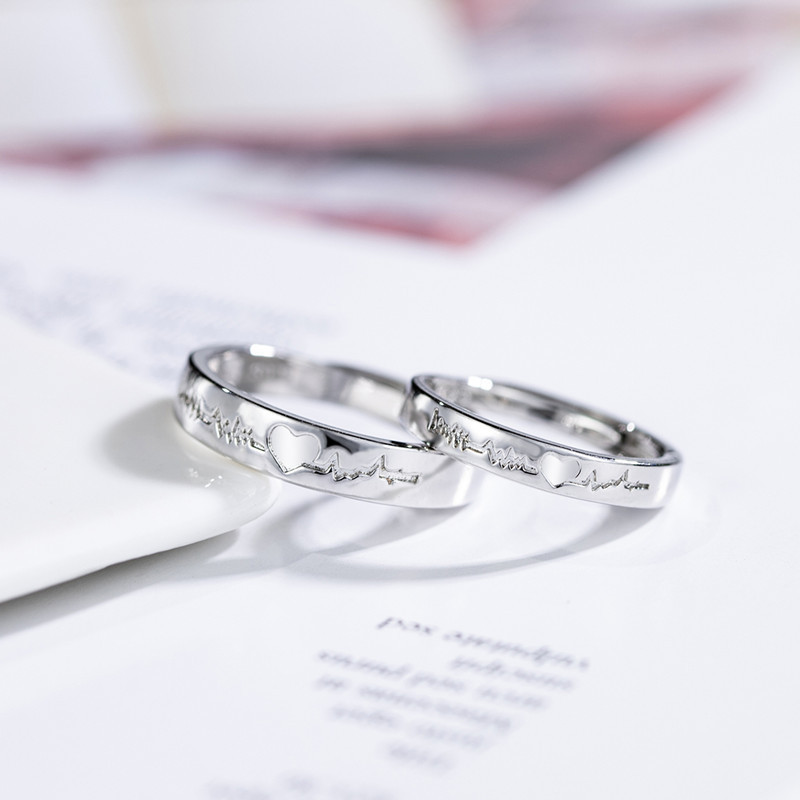 Korean version of the new heart-shaped couple ring, living mouth ring, male and female heartbeat couple ring, a pair of simple student jewelry