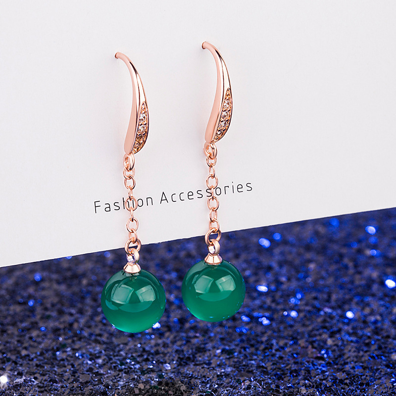 Retro ethnic style diamond zircon green agate earrings for women jasper earrings chrysoprase long ear hook jewelry gift