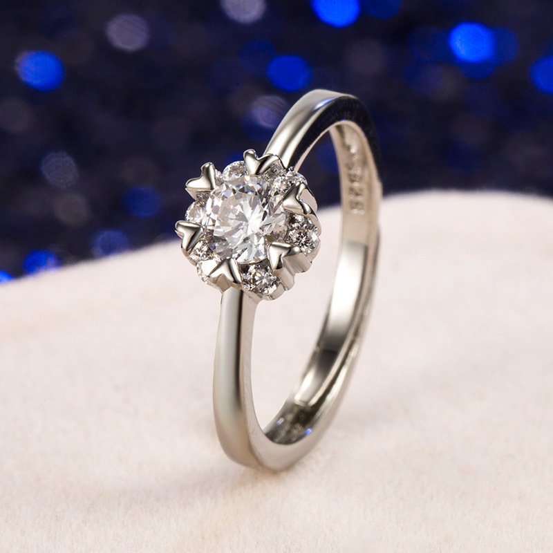 Korean style new fashion ring women's simple heart-shaped ring ins niche snowflake ring Christmas open ring