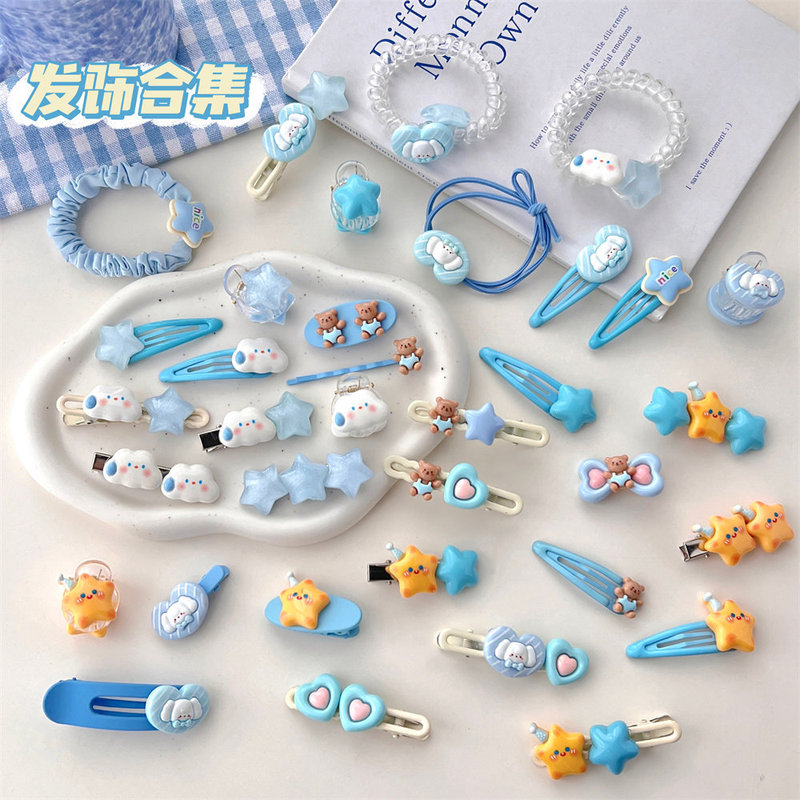 Sweet Cloud Stars Series Hair Accessories Collection Side Bangs Clip Hairpin Duckbill Clip Hair Tie Hairpin Headwear for Women