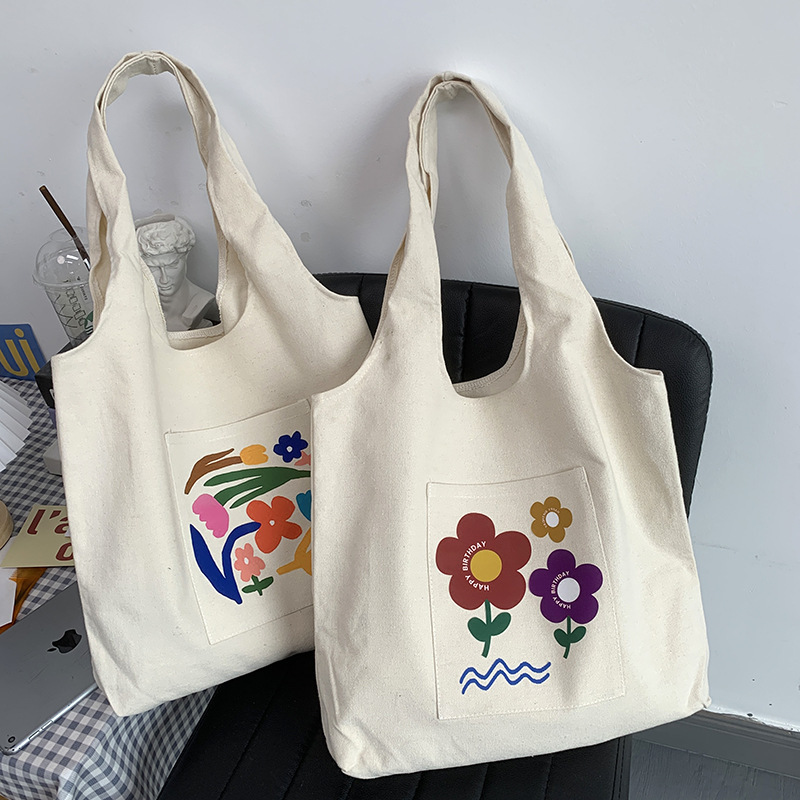 Canvas bag women's summer shoulder handbag ins Korean style literary large capacity student travel small fresh white cloth bag