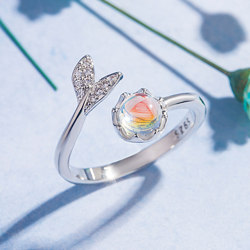 Korean version of the forest sweet ring mermaid tears moonstone micro-set ring women's opening adjustable beautiful versatile ring