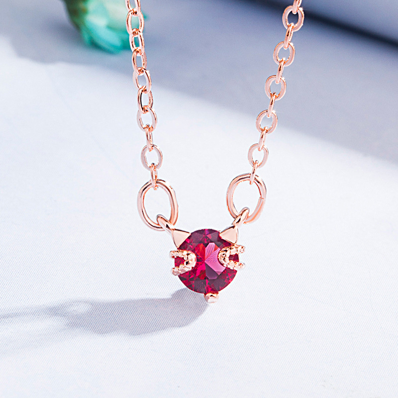 Korean style forest style literary rose ruby ​​cat necklace for women rose gold cute cat clavicle chain simple jewelry