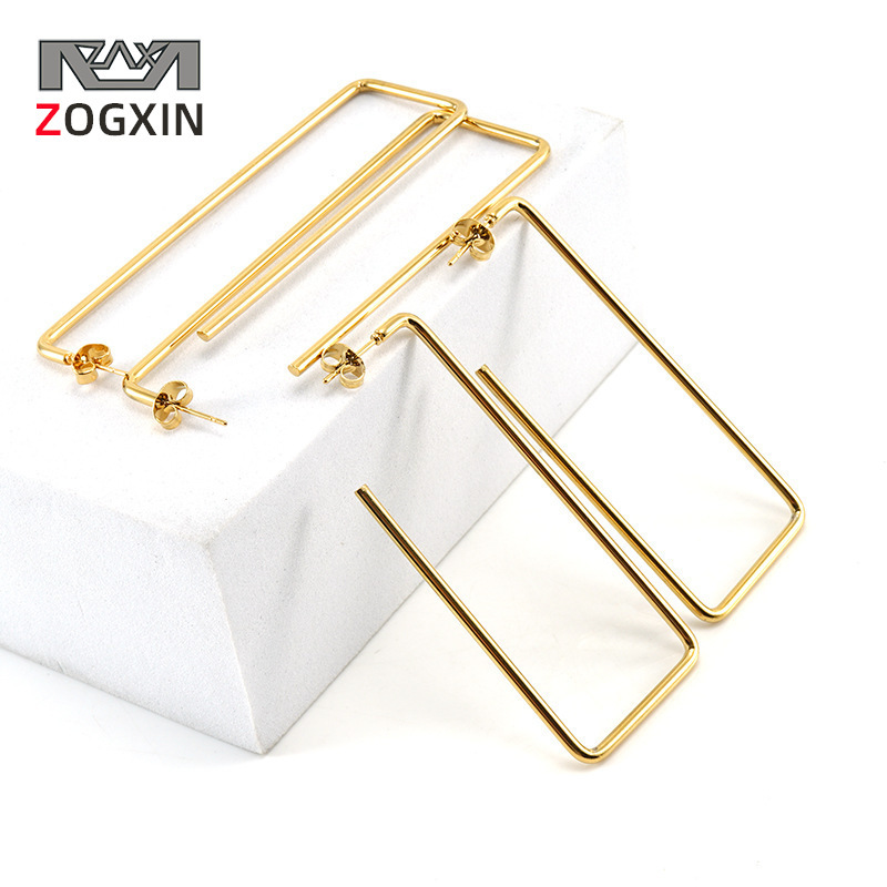 Titanium steel earrings, Japanese and Korean new round wire women's models, elegant, sweet and versatile styles, foreign trade square bar accessories for women