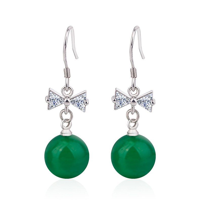 Korean version of natural chrysoprase diamond earrings earrings for women with diamond green agate ear hooks retro chrysoprase earrings jewelry