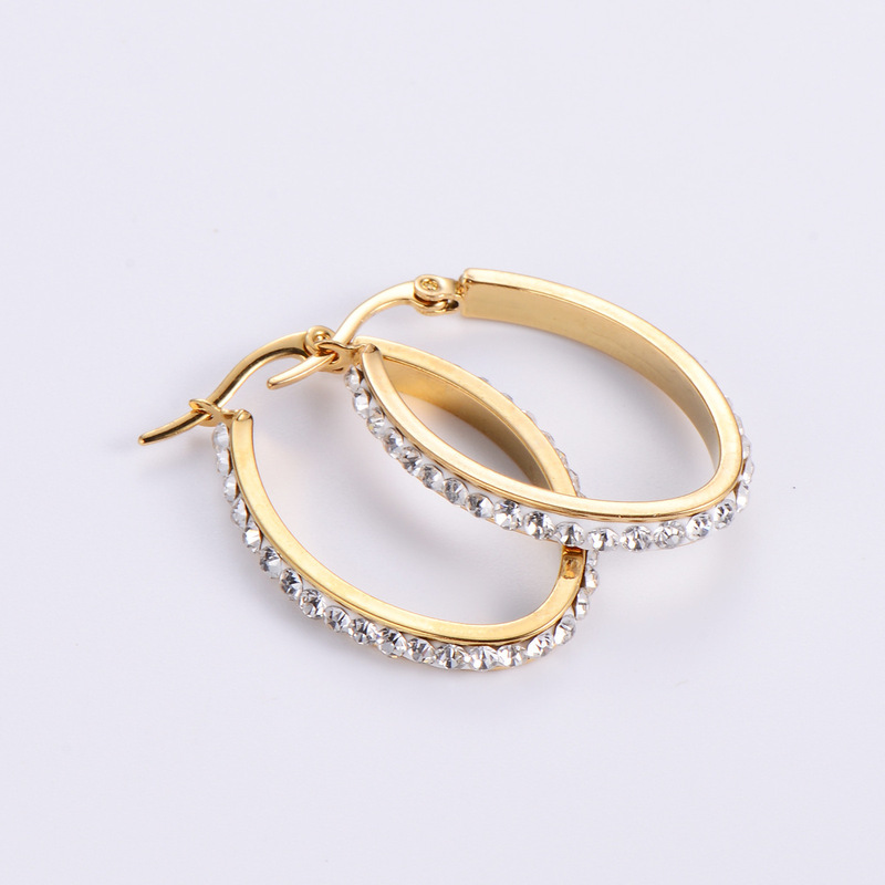 New European and American titanium steel diamond egg-shaped earrings for women 18K gold oval atmosphere exaggerated internet celebrity non-mainstream jewelry for women