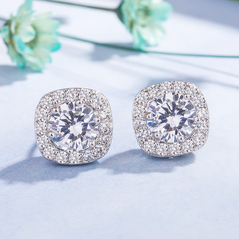 Korea's new trendy lazy French style hollow square zircon earrings for women crystal star style fashionable cool style jewelry