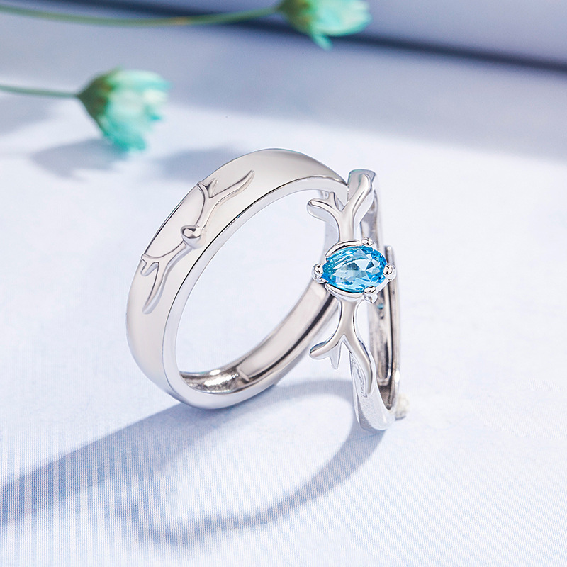 Korean version of a deer with you couple ring, male and female deer antlers couple ring, one pair of rings, fashionable and simple Valentine's Day gift