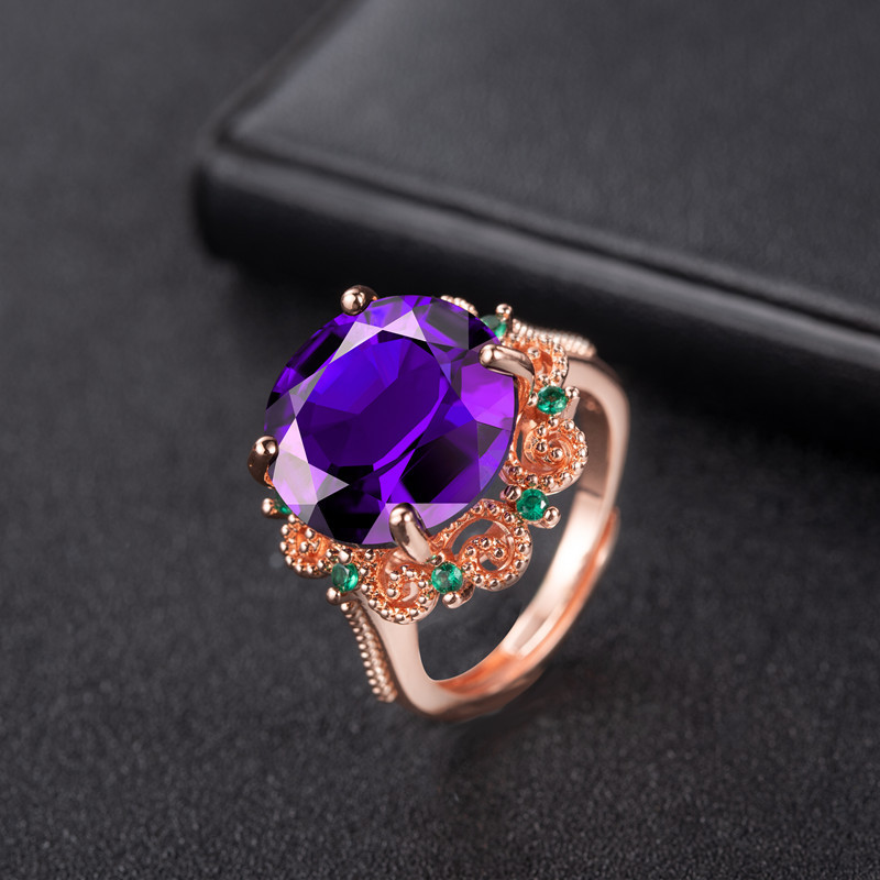 Retro literary hollow amethyst ring for women, palace style, elegant flower amethyst ring, fashion jewelry