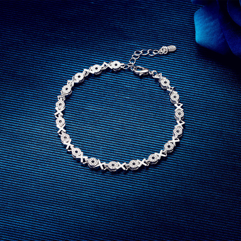 Korean style 925 silver plated flower bracelet for women simple personality xo letter silver plated women's bracelet simple fashion jewelry