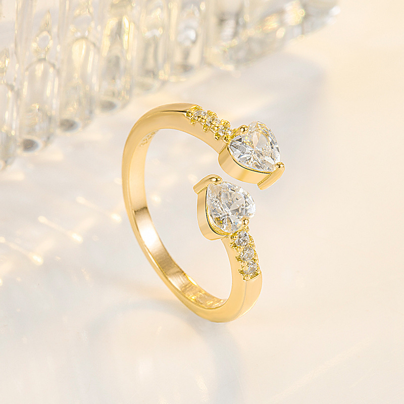 Korean style diamond-set zircon heart-shaped ring for women with open rose gold heart-shaped zircon ring ring light luxury fashion jewelry