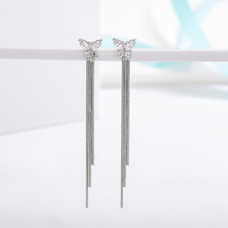 Korean style butterfly tassel long earrings for women, trendy style, long ear wire butterfly earrings, internet celebrity versatile jewelry
