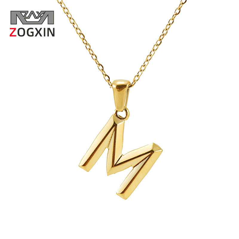 New 18K titanium steel three-dimensional letter necklace for women European and American stainless steel versatile rhombus letter pendant