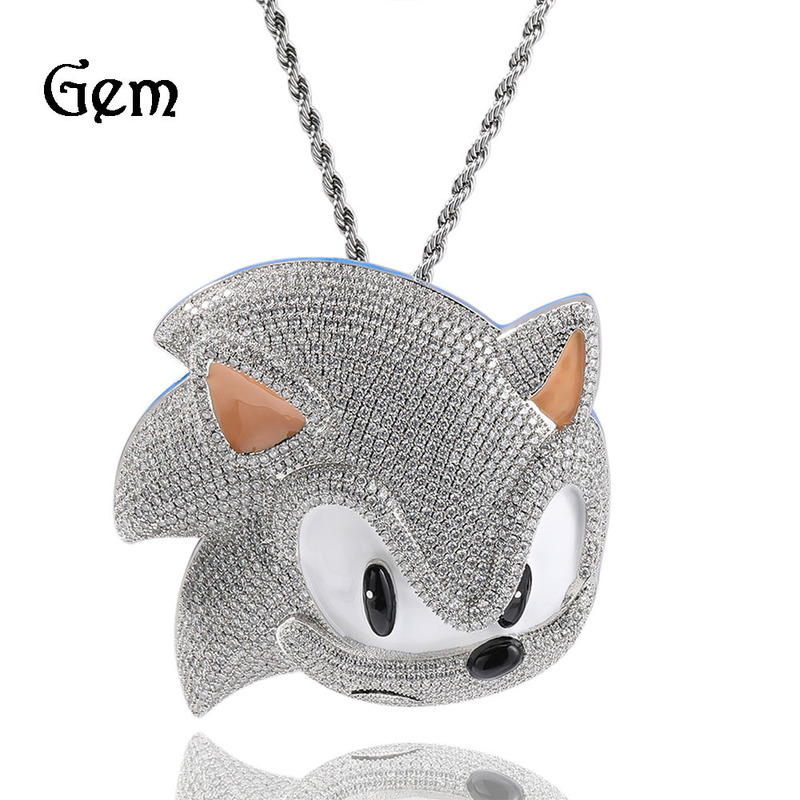 Personalized Hip Hop Luminous Sonic Cartoon Pendant Necklace Men's Street Copper Diamond Cute Necklace Dropshipping