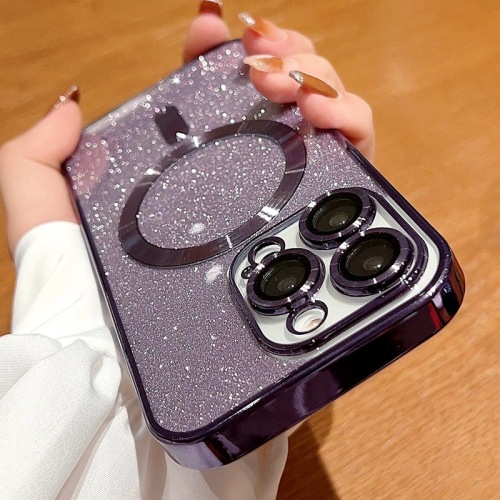 Suitable for iPhone15 mobile phone case electroplating magnetic Apple 14promax glitter 13 with lens film 12 protective cover