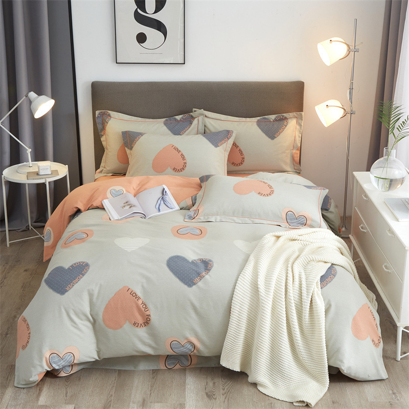 Thickened bed four-piece set of pure cotton bed sheets and quilt cover printed autumn and winter cotton bedding four-piece set Nantong Home Textiles