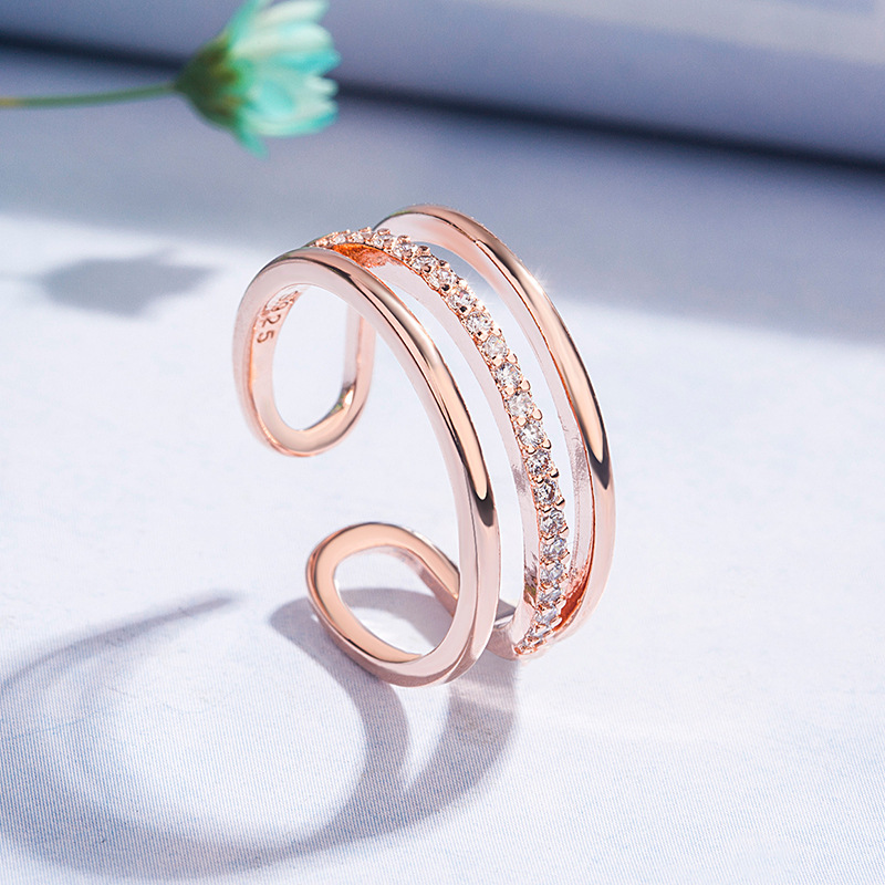 Korean style multi-layered diamond ring for women, cold style live mouth ring, index finger ring, Internet celebrity ring, simple fashion jewelry
