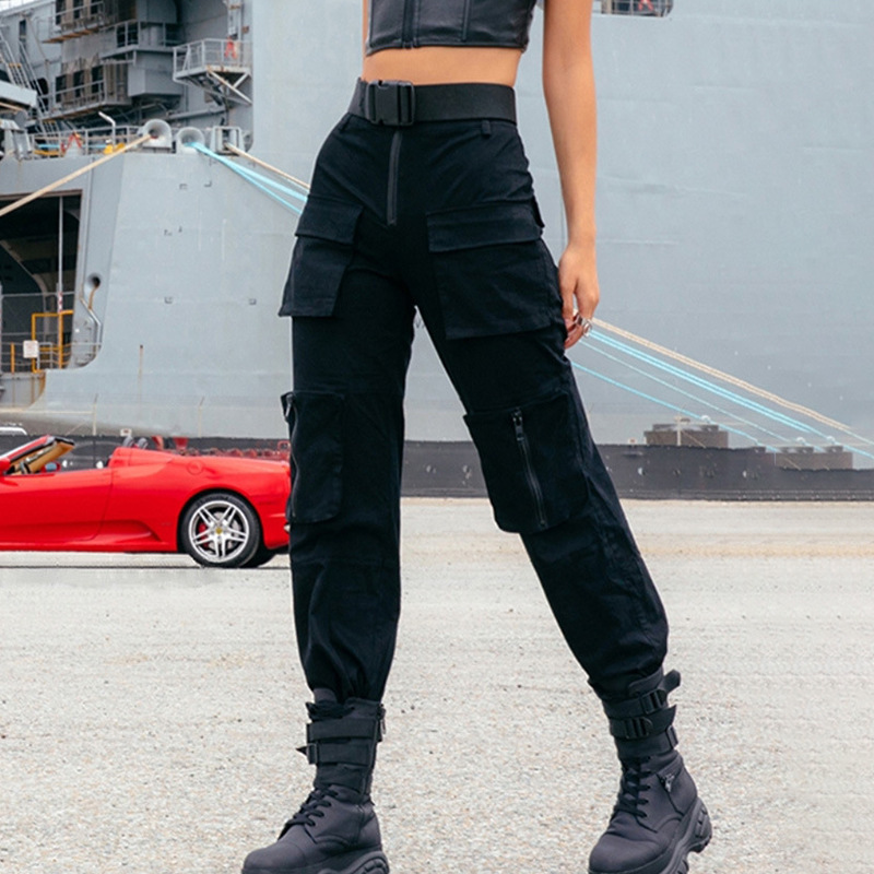 ins European and American style 2020 Amazon slim fit high-waisted pocket zipper casual leggings overalls for women