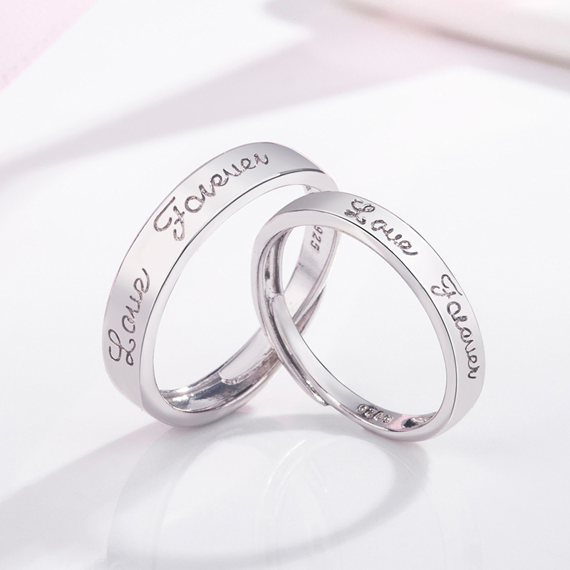 Korean version of the new Love You Forever Couple Ring, open glossy couple ring, a pair of simple and fashionable student jewelry