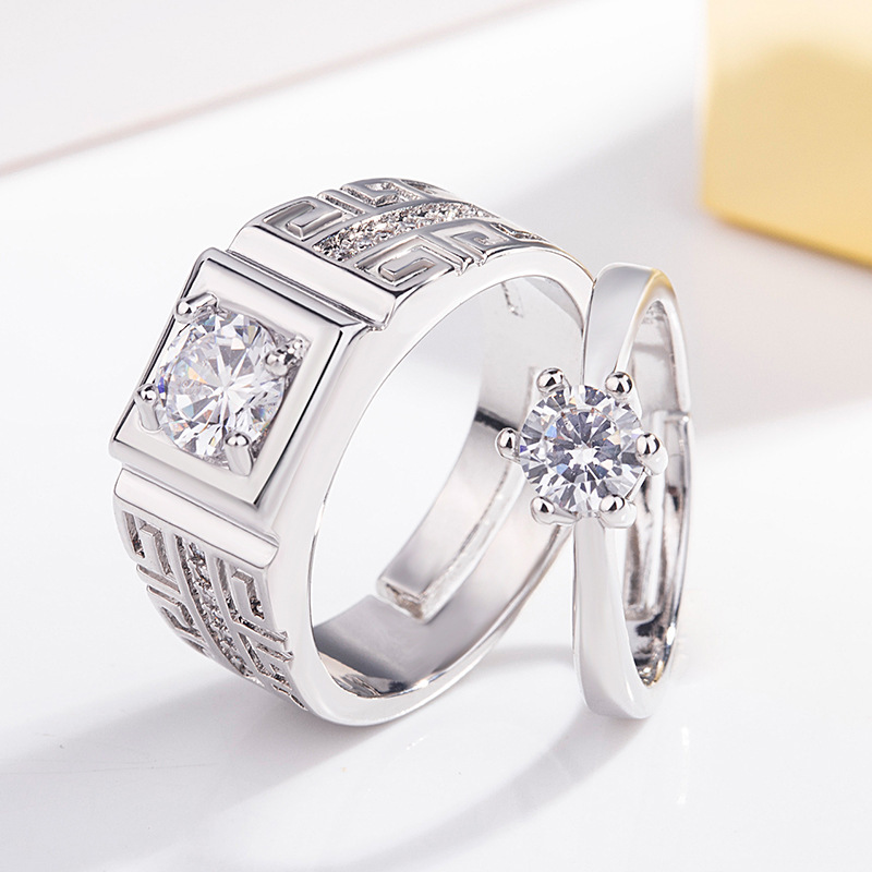 Korean style diamond domineering couple rings, male and female couple rings, a pair of open rings, a pair of rings, simple jewelry
