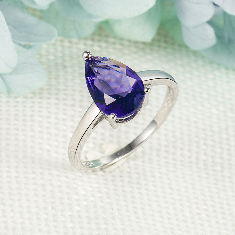 Amazon light luxury drop-shaped amethyst ring for women European and American cross-border drop-shaped amethyst simple ring jewelry wholesale