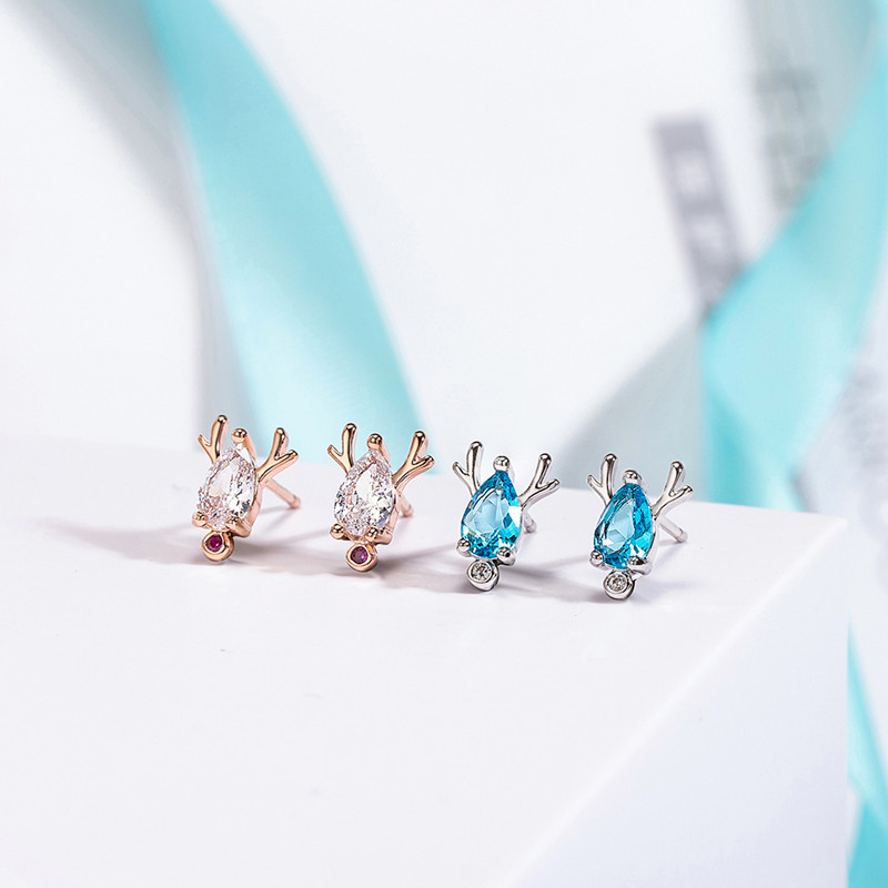 Korean style forest style literary diamond antler earrings for women, rose gold elk earrings for women, Valentine's Day gift for women