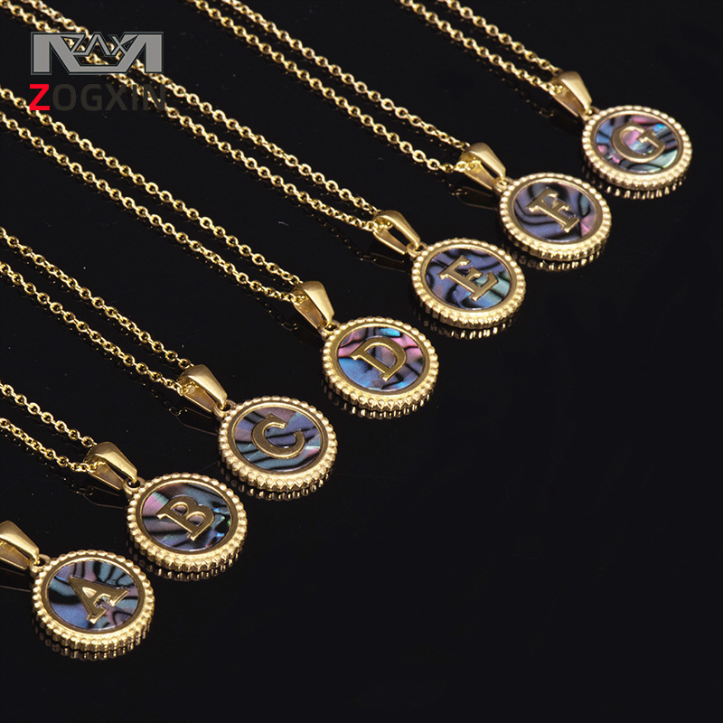 Lightly customized stainless steel natural shell letter necklace European and American 18K gold plated abalone shell letter pendant women's jewelry