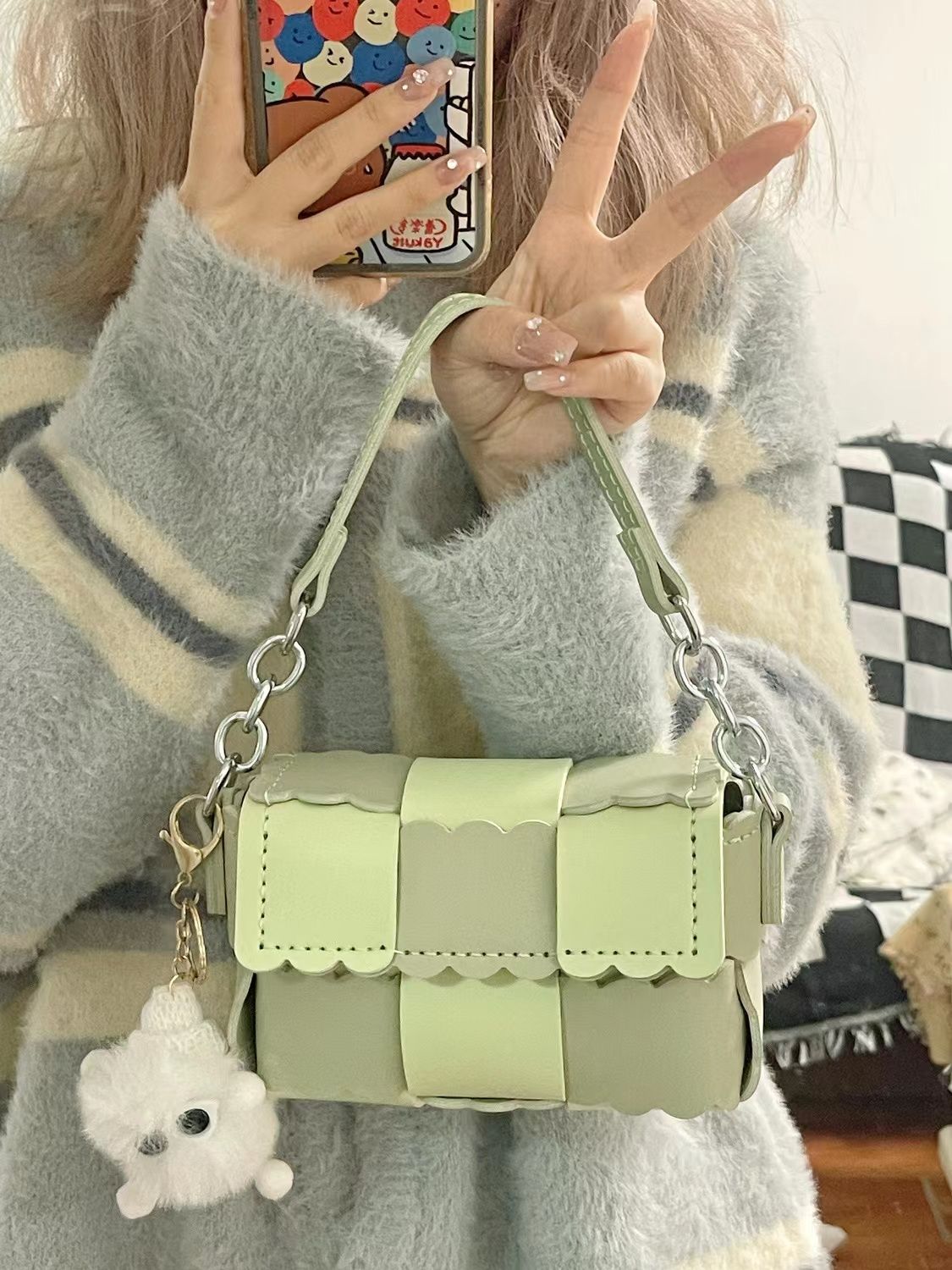 Autumn and winter new hand-woven bag niche biscuit pillow bag diy homemade material bag shoulder crossbody bag for women