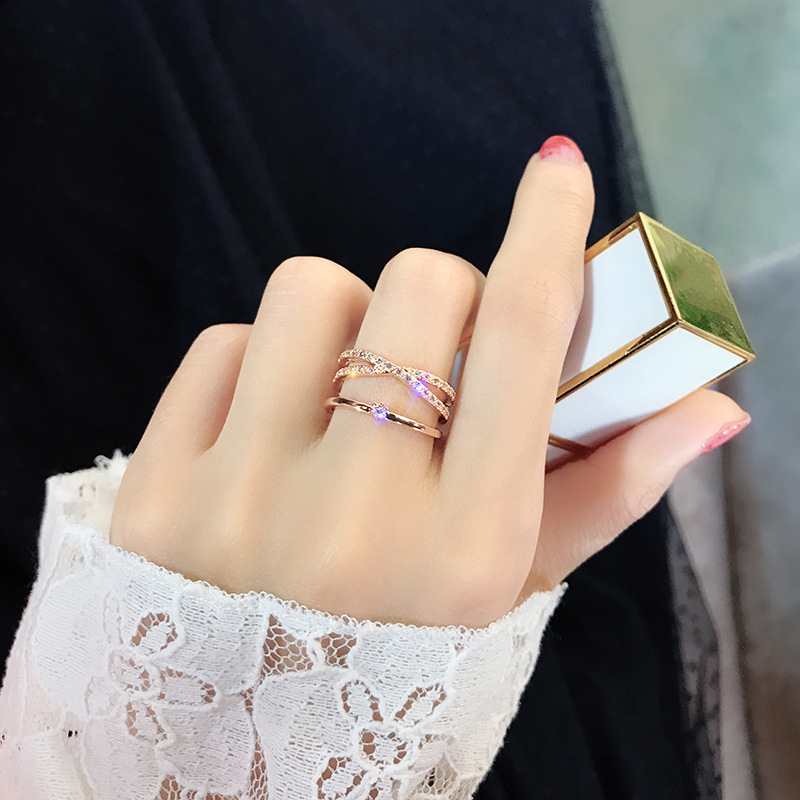 Japanese and Korean fashionable student cross double-layer ring female personalized ring tail ring cold style open joint fasting ring