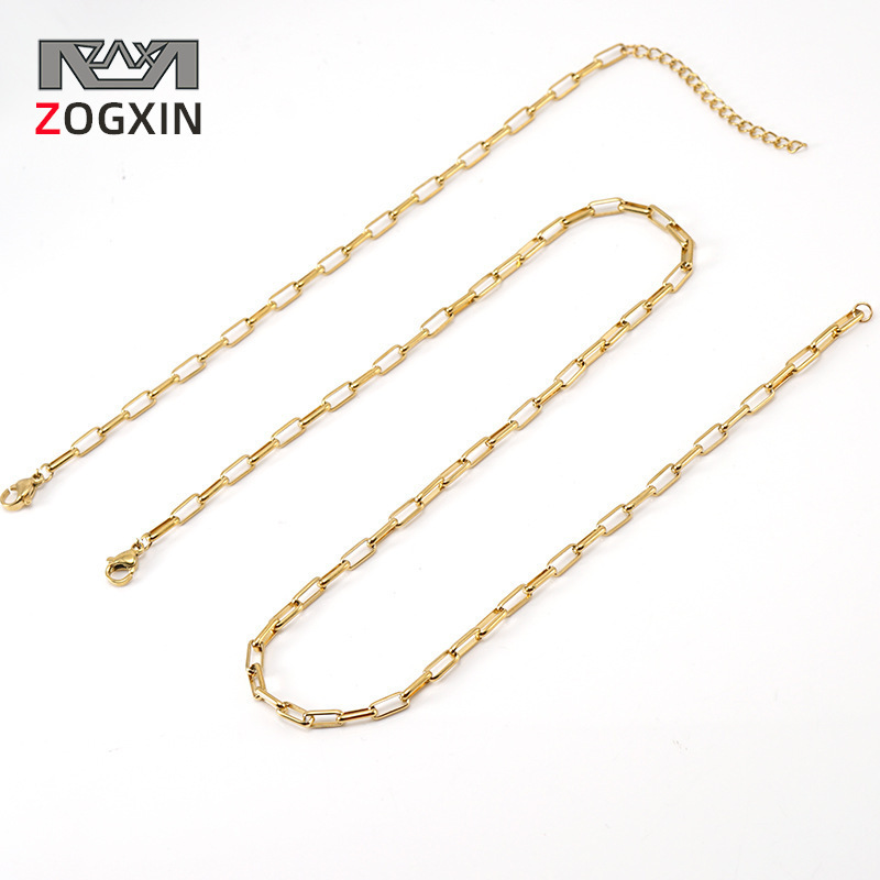 Wholesale jewelry regular naked chain versatile titanium steel 18K gold necklace accessories loose chain paper clip chain ins necklace for women