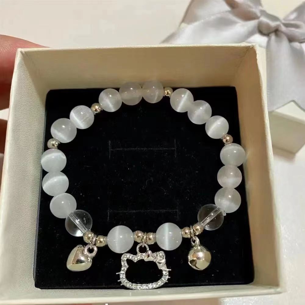 kitty cat love bell anti-cat's eye stone internet celebrity bestie elastic bracelet couple student gift