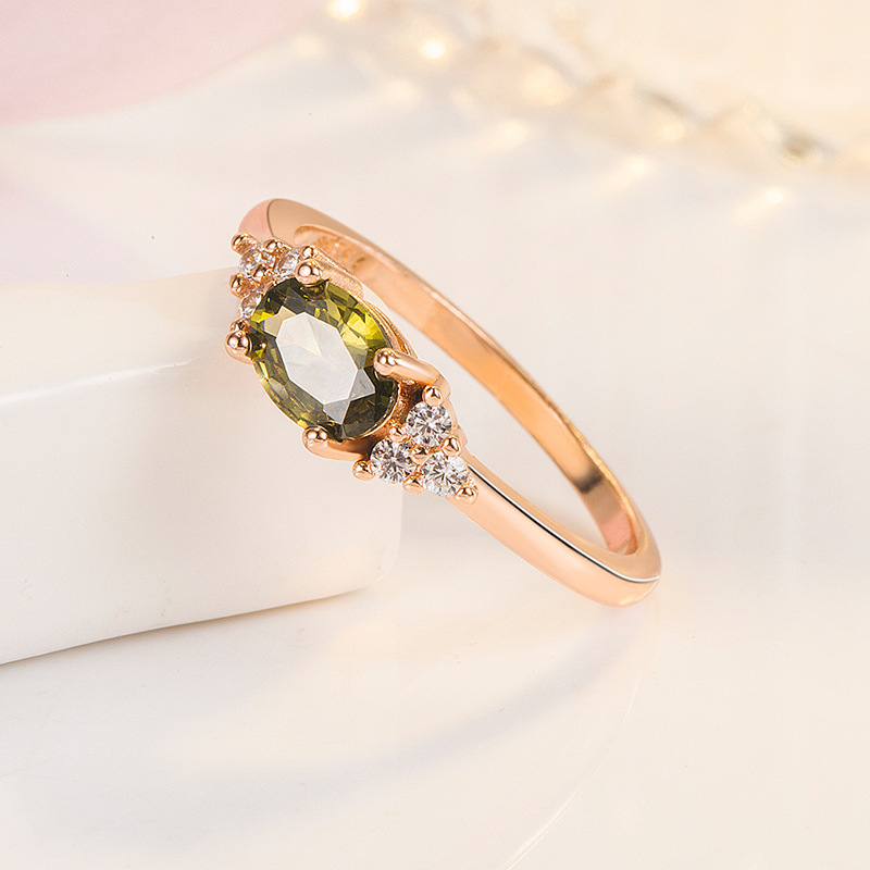 wish fashion rose gold peridot ring women's European and American cross-border light luxury inlaid zircon ring bracelet wholesale