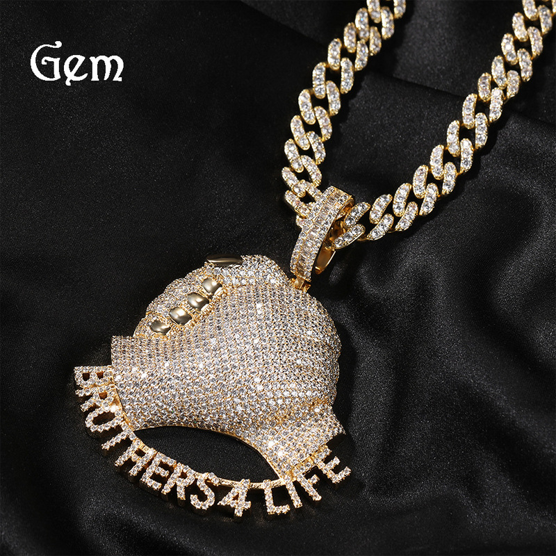 European and American fashion gold handshake letter pendant boys necklace hip-hop street sweater chain personality trendy accessories