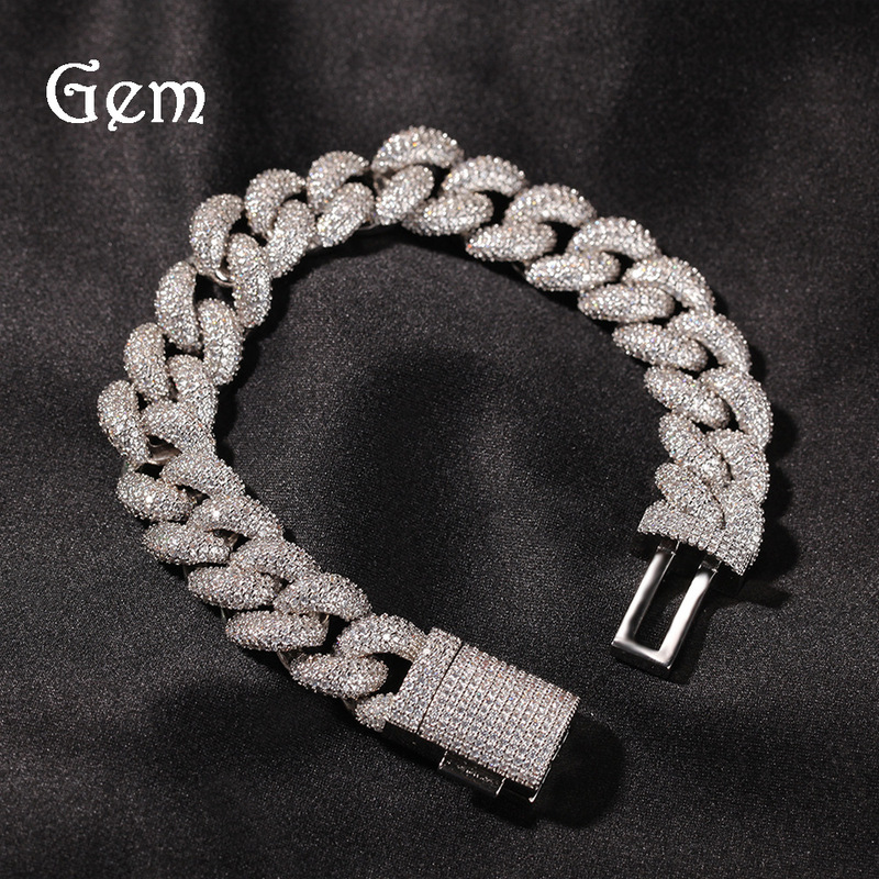 European and American hip-hop full diamond Cuban bracelet for men 14mm three-dimensional versatile fashionable thick zircon bracelet one piece drop shipping