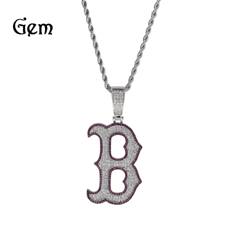 Hip-hop ancient cute ins style fashion B letter pendant necklace copper inlaid zircon English letter pendant stacked sweater chain