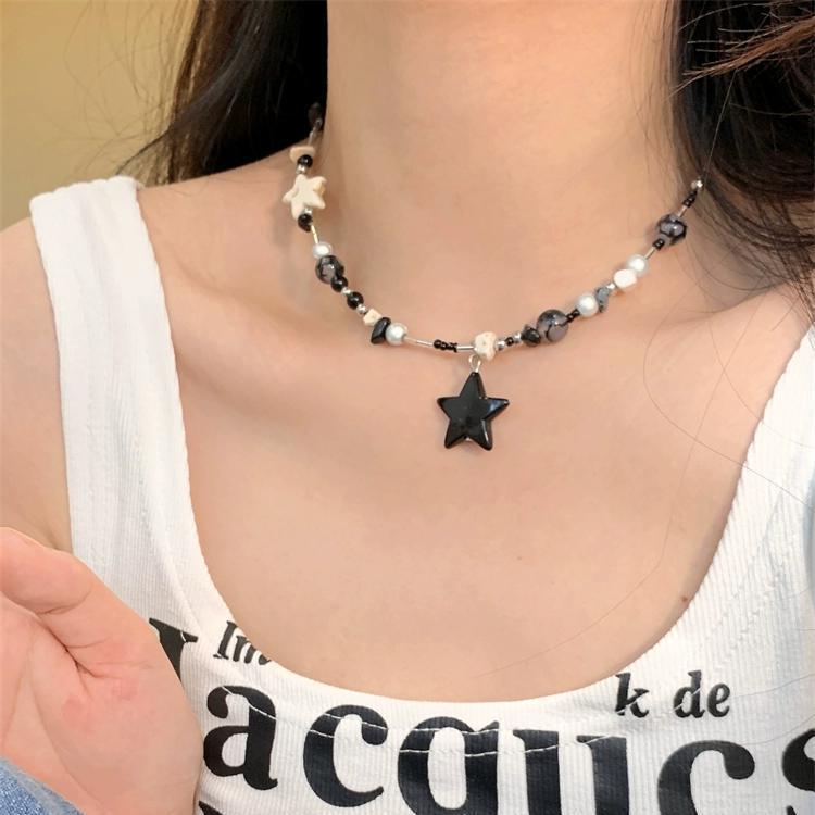 Black Star Beaded Necklace Female Niche Design Y2K Sweet Cool Style Hot Girl Dopamine Accessories Summer 2023 New