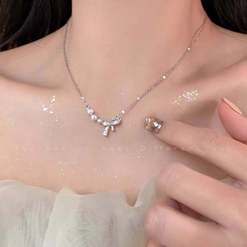 Super Fairy Bow Pearl Necklace Women's Exquisite and Sweet Temperament Clavicle Chain 2023 New High-end Necklace