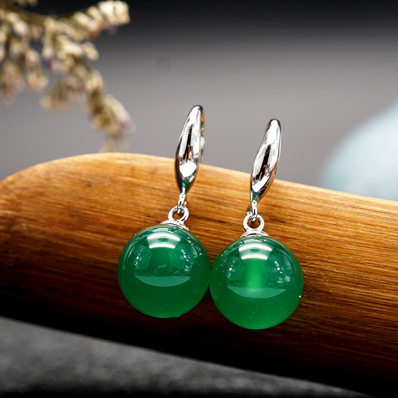 Retro ethnic style natural chrysoprase earrings, earrings, female green agate ear hooks, simple jewelry gift for mom
