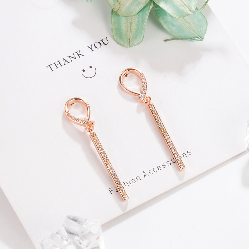 Korean style new light luxury high-end long earrings for women rose gold studded diamond long earrings earrings personalized jewelry